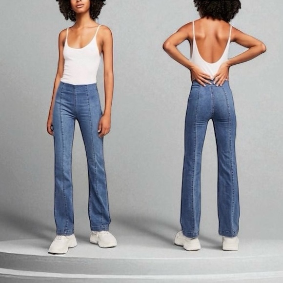 Free People Denim - We The Free People Slim Pull On Flare Leg Seamed Jeans Medium Wash 2 26 Regular‎